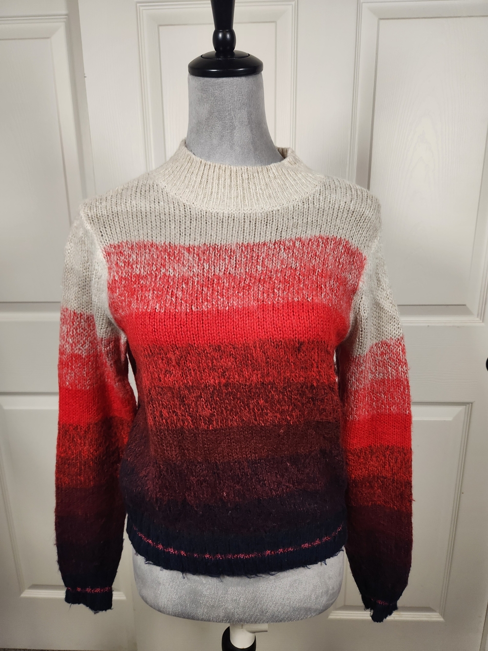 American Eagle Outfitters Ombre Striped Crewneck Sweater in Red and Cream